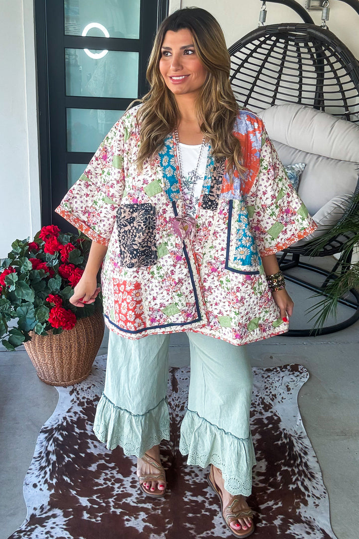 Mosaic Skies Oversized Jacket - 100% Cotton - Yellow/Multi
