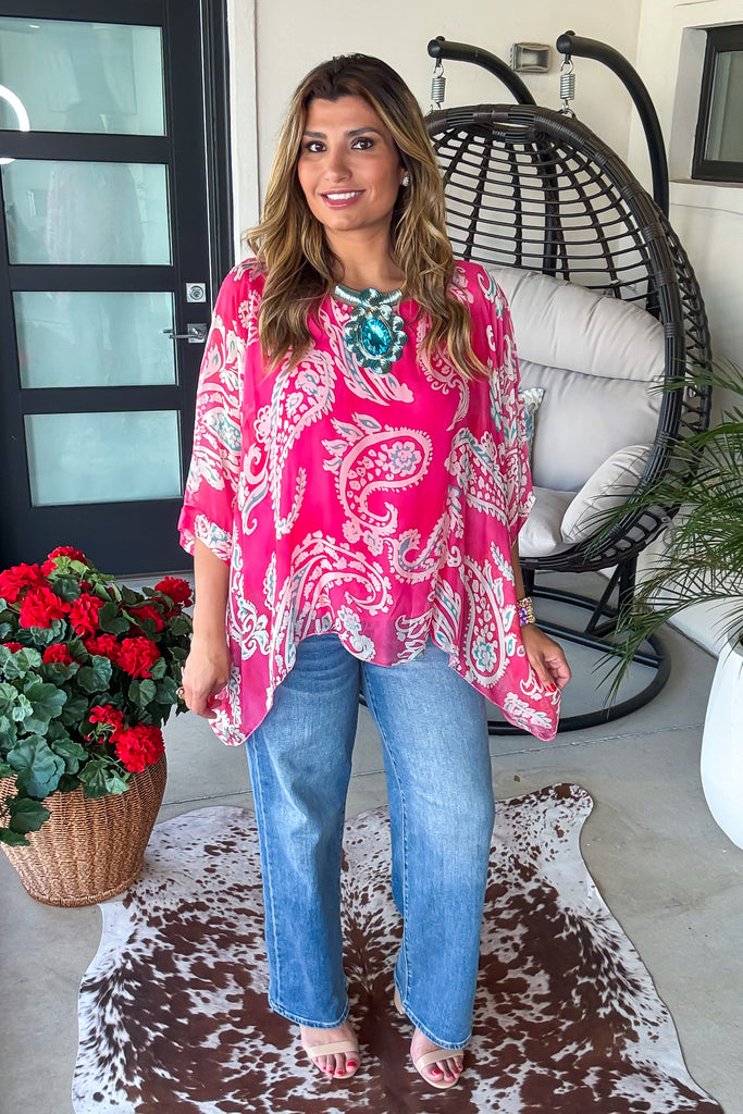 Paisley Palace Silk Top -  Pink - Made in Italy