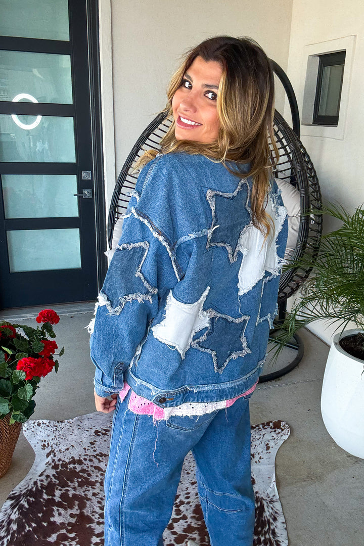 Starlit Oversized Denim Jacket - Denim