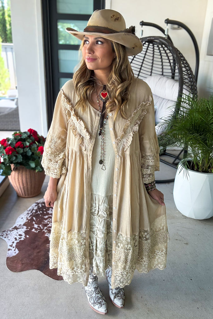 PRE ORDER:Desert Lace Daydream Slip Dress - Cotton Linen Blend - MADE IN USA