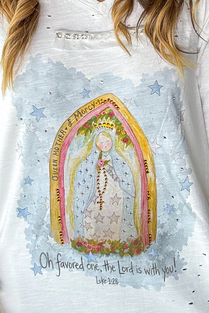 Queen Mother of Mercy Tattered Tee - 100% Cotton - Made in USA
