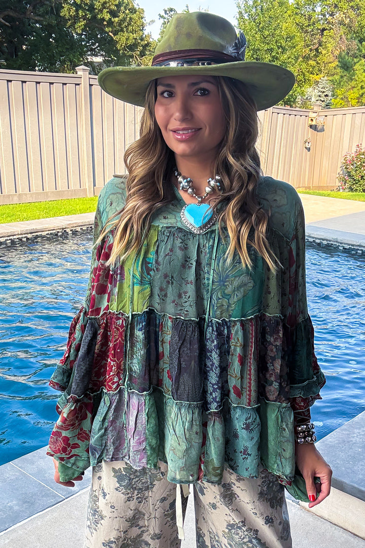 Autumn Bliss Sheer Blouse - Basil