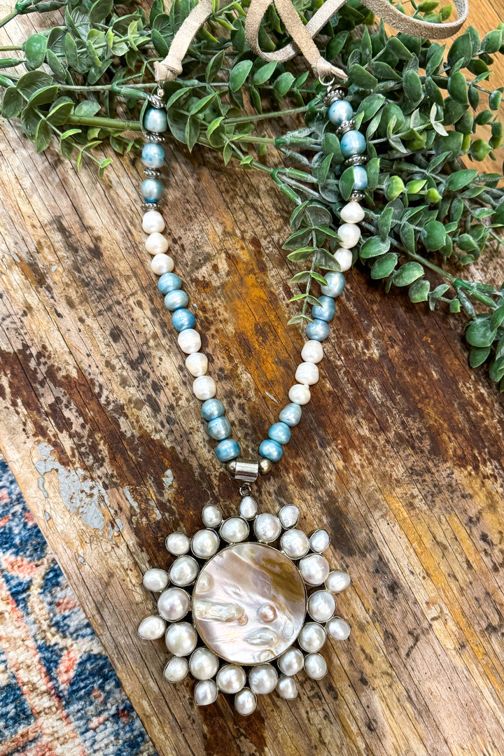 Ocean Blue Baroque Pearl and Freshwater Pearl Statement Necklace