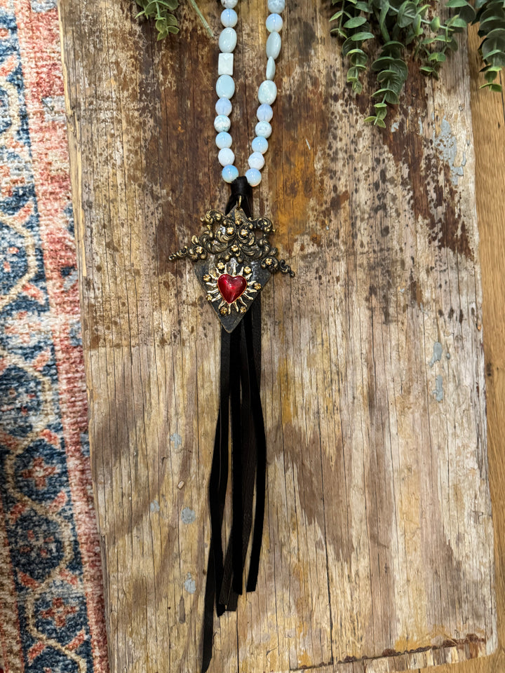 Long Beaded Jaded Gypsy Necklace - Handmade