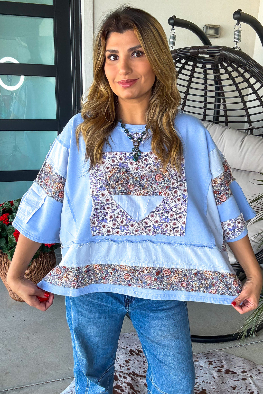 Retro Revival Oversized Top - 100% Cotton - Lavender