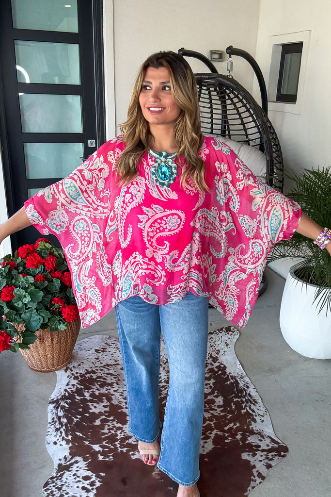 Paisley Palace Silk Top -  Pink - Made in Italy