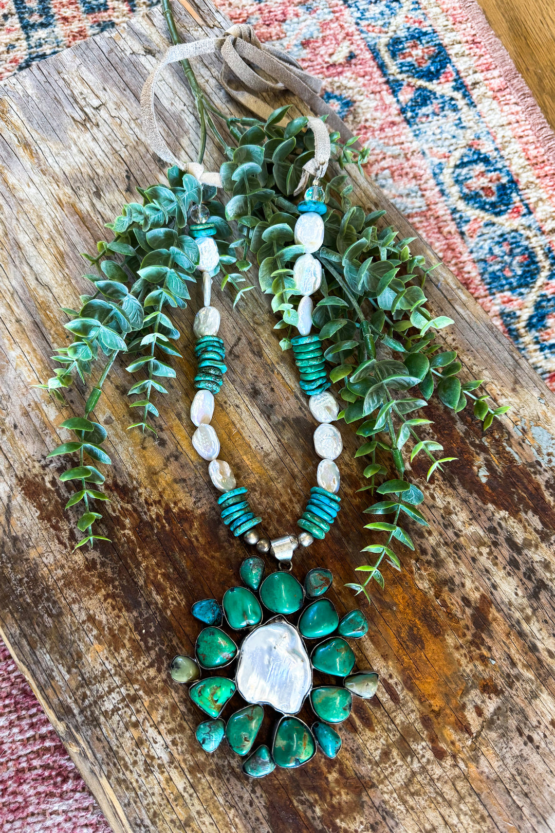 One of a Kind - Handmade - Baroque Pearl and Turquoise Necklace