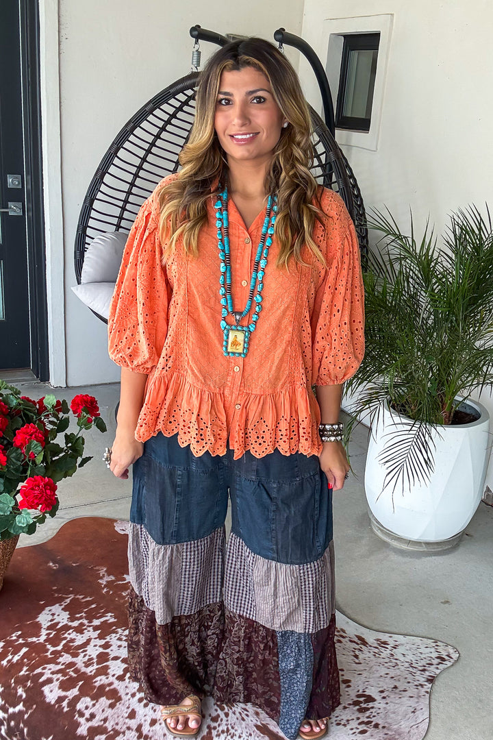 Southern Ruffles Top - 100% Cotton - Coral