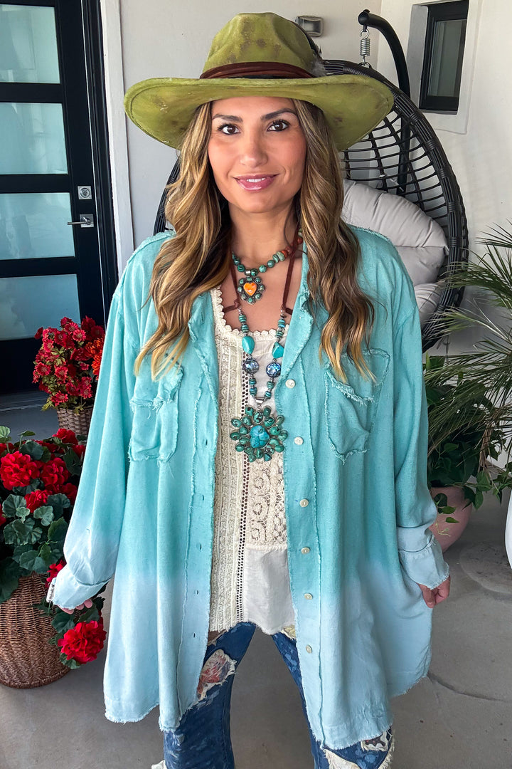 Coastal Mist Oversized Ombre Tunic - Teal