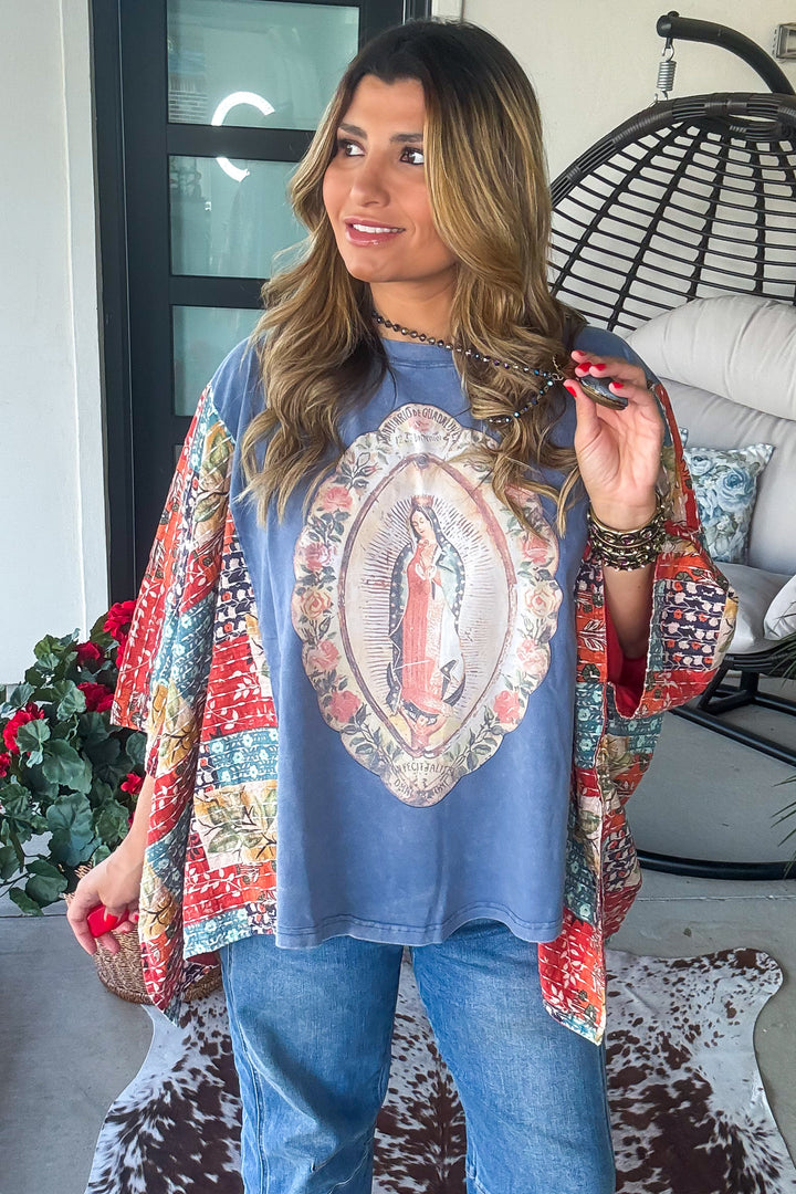 Sacred Mother Poncho - 100% Cotton - Blue