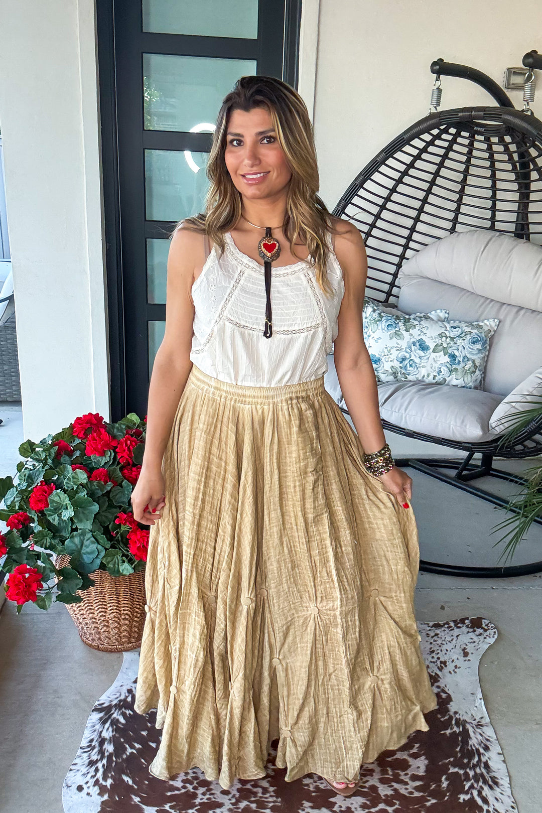 Dancing Petals Skirt - Tea - 100% Cotton