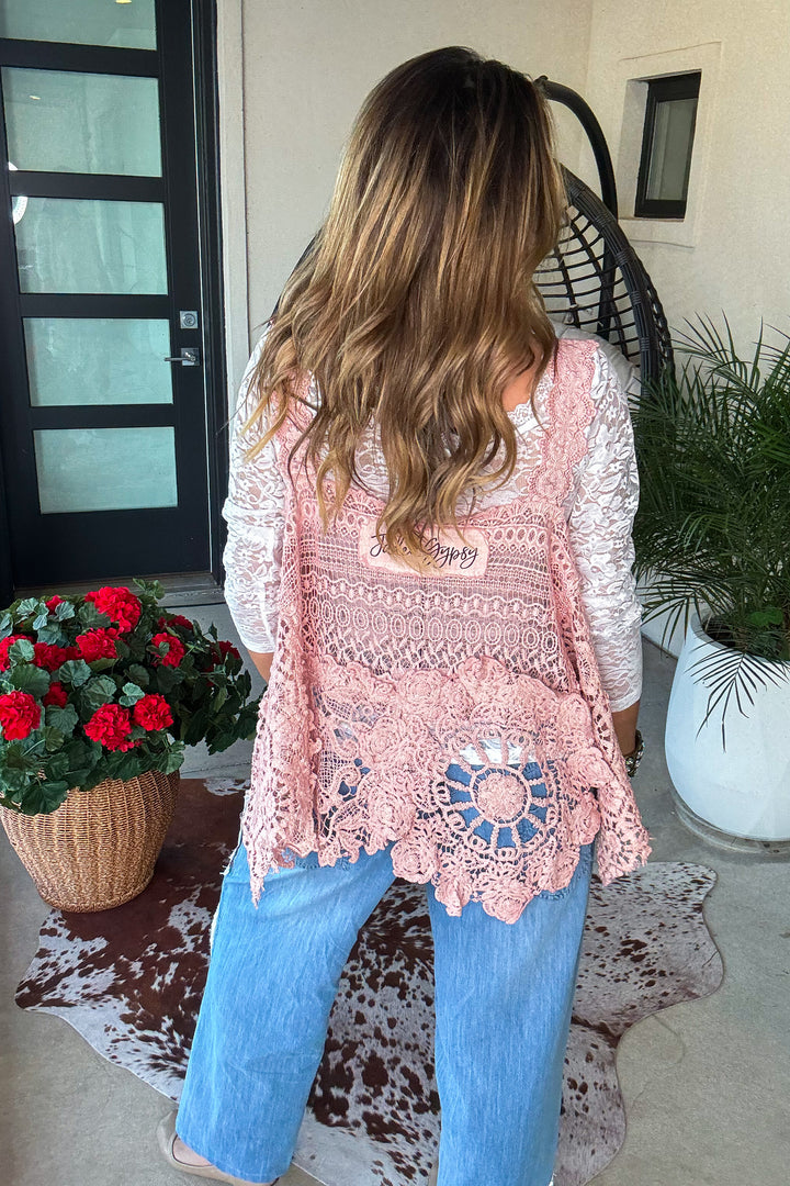 PRE ORDER: Whispering Details Lace Tank - 100% Cotton - Made in USA - Pink