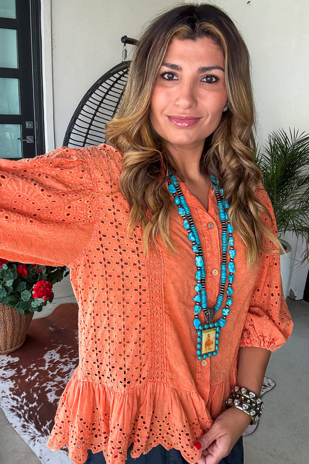 Southern Ruffles Top - 100% Cotton - Coral