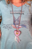 Hand Painted Rhinestone Wood Heart Pendant Necklace