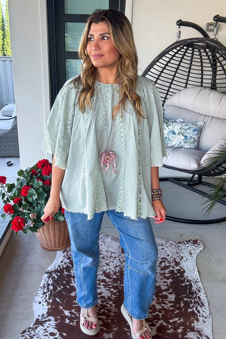 Riverstone Lace Tunic - 100% Cotton - Dusty Mint