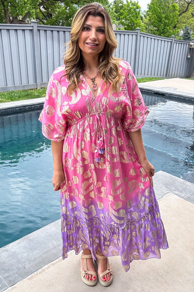 Sunset Paisley Dream Maxi Dress - Pink