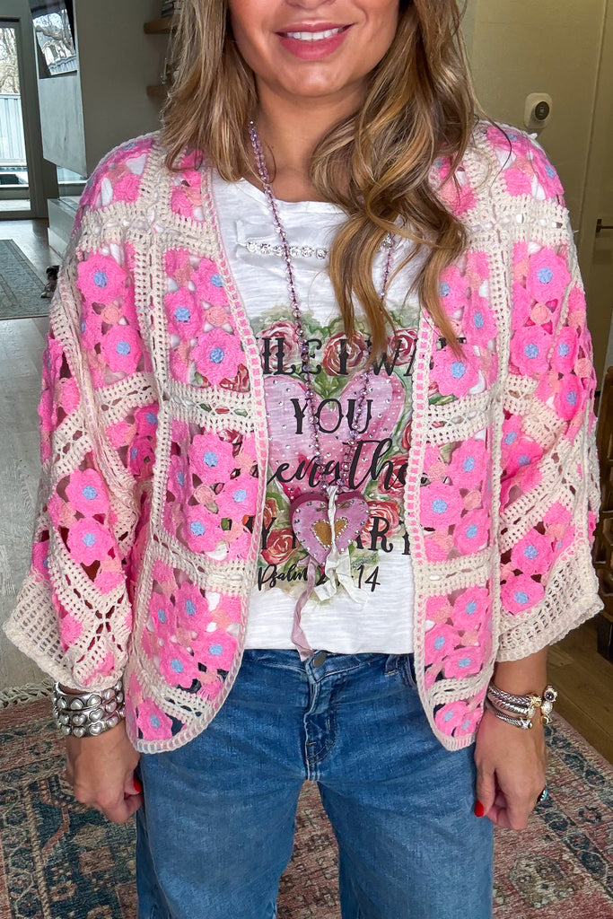 Quietly Beautiful Crochet Cardigan - Pink