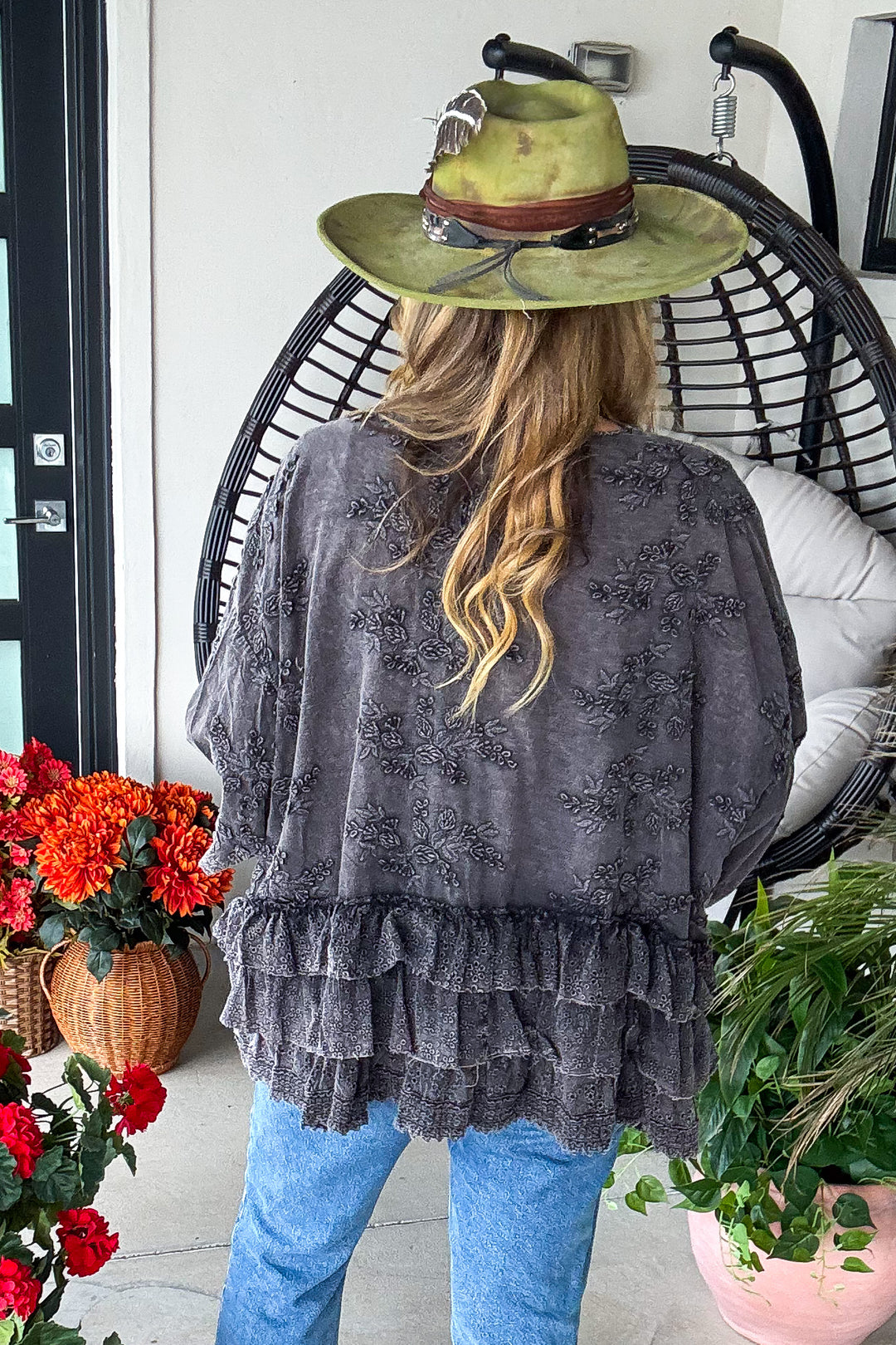 Darling Raven Eyelet Cardigan - 100% Cotton - Charcoal