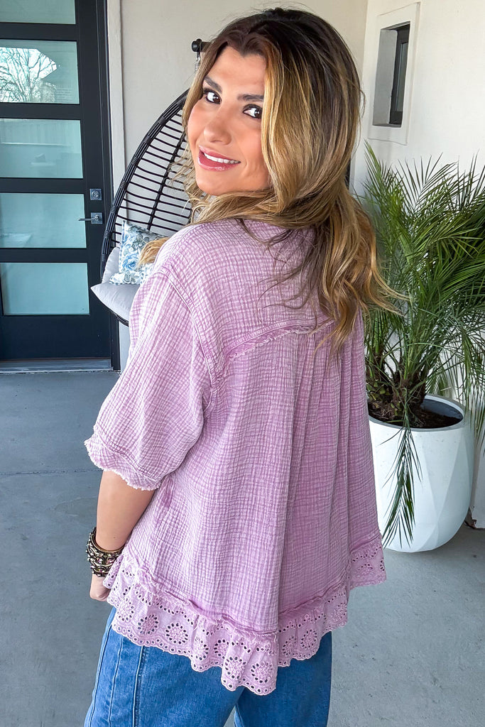 Juniper Meadows Oversized Top - 100% Cotton - Lilac Rose