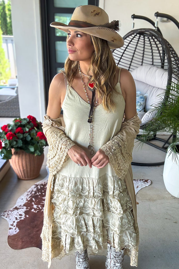 PRE ORDER:Desert Lace Daydream Slip Dress - Cotton Linen Blend - MADE IN USA