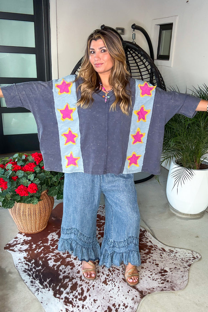 Stardust Trails Oversized Top - 100% Cotton - Faded Navy