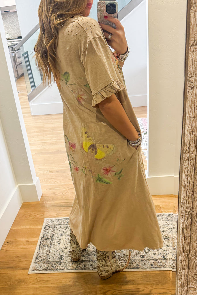 Attracting Nature Maxi Dress - 100% Cotton - Tan