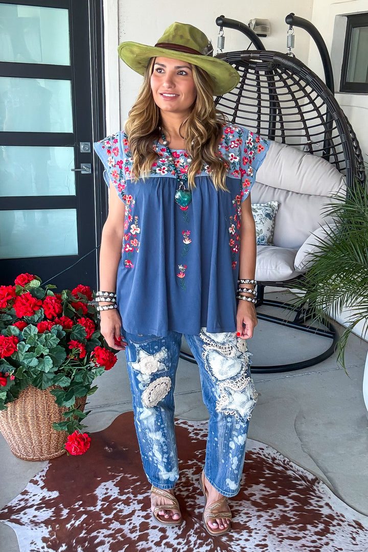 AHB EXCLUSIVE: Taking Hearts Top - Denim