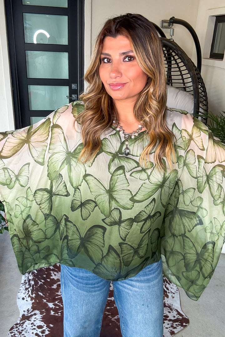 Enchanted Wings Silk Top - Green