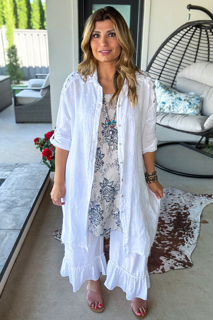 Making Dreams 100% Linen Dress - Made In Italy - White