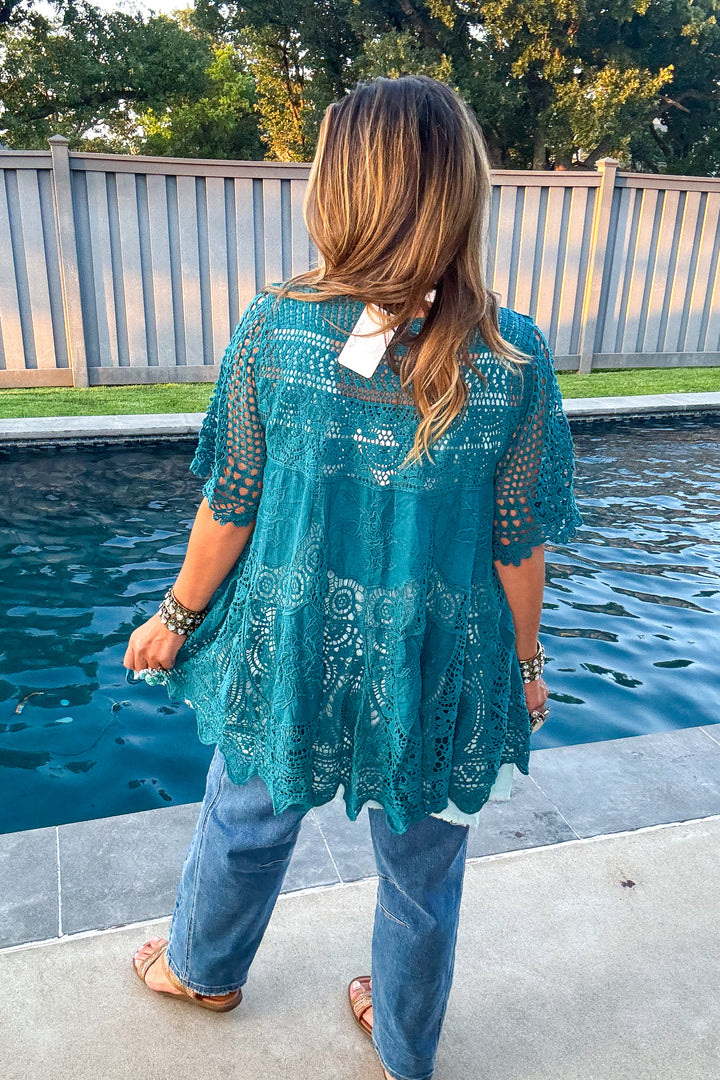 AHB EXCLUSIVE: Delightful Details Cotton Top - Teal - 100% COTTON