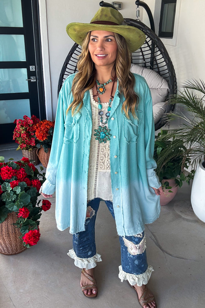 Coastal Mist Oversized Ombre Tunic - Teal