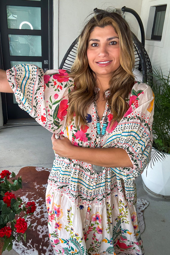 Sunlit Favor Dress - 100% Cotton - Natural Multi