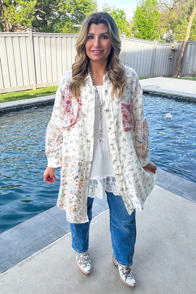 Confidence In Motion Tunic - 100% Cotton - Cream Floral
