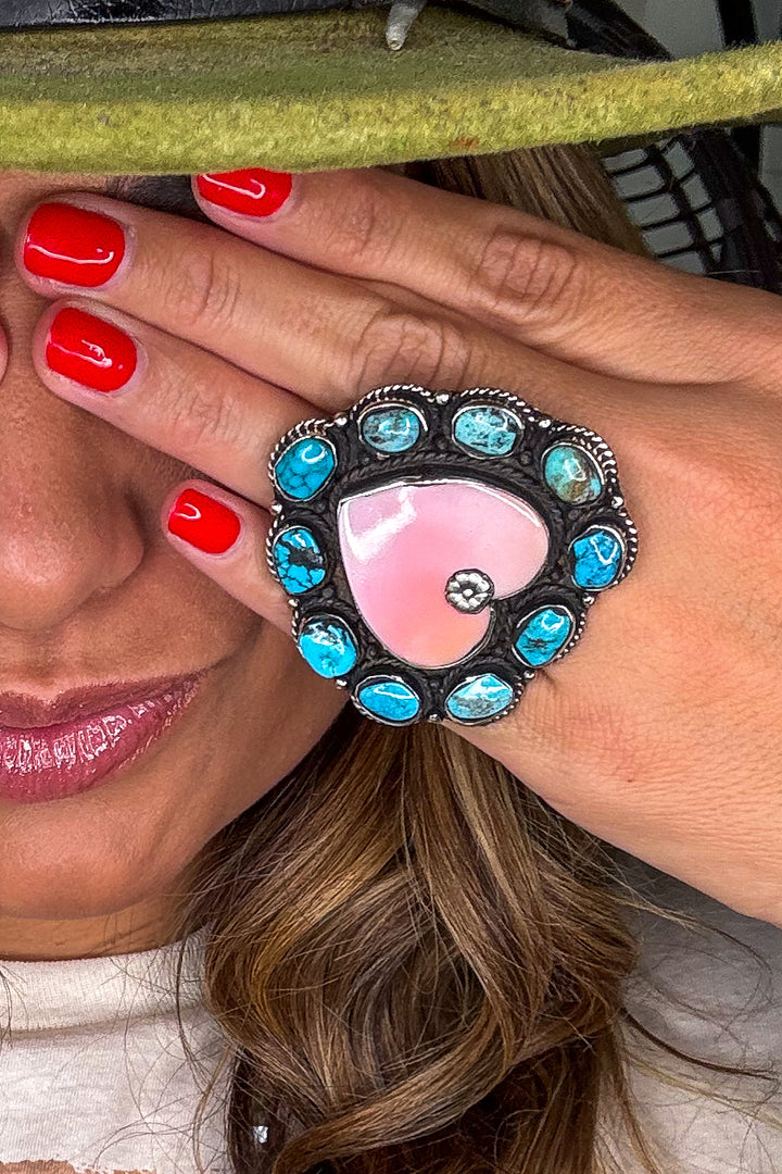 Conch Turquoise Heart Ring - German Silver