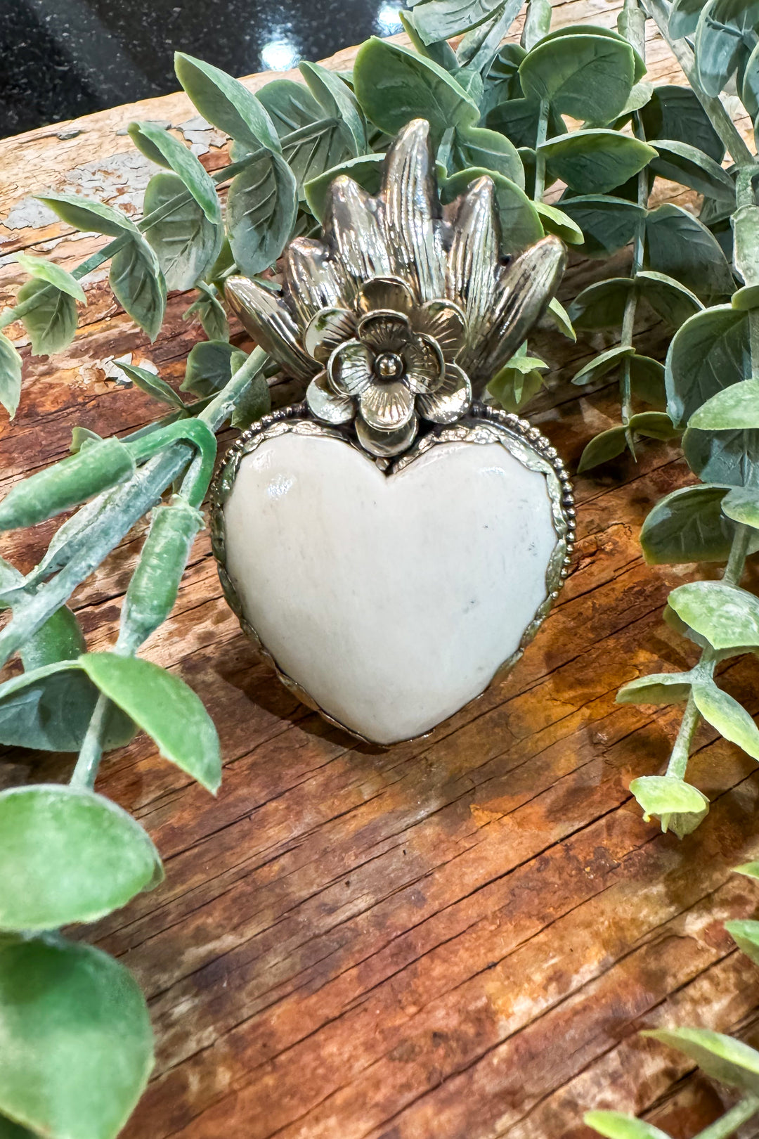 Bone Heart Adjustable Ring - German Silver
