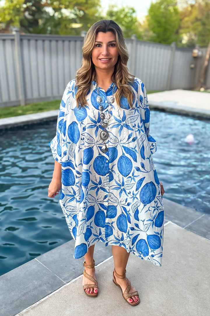 Orchard Coast Maxi Dress - 100% Cotton - Blue