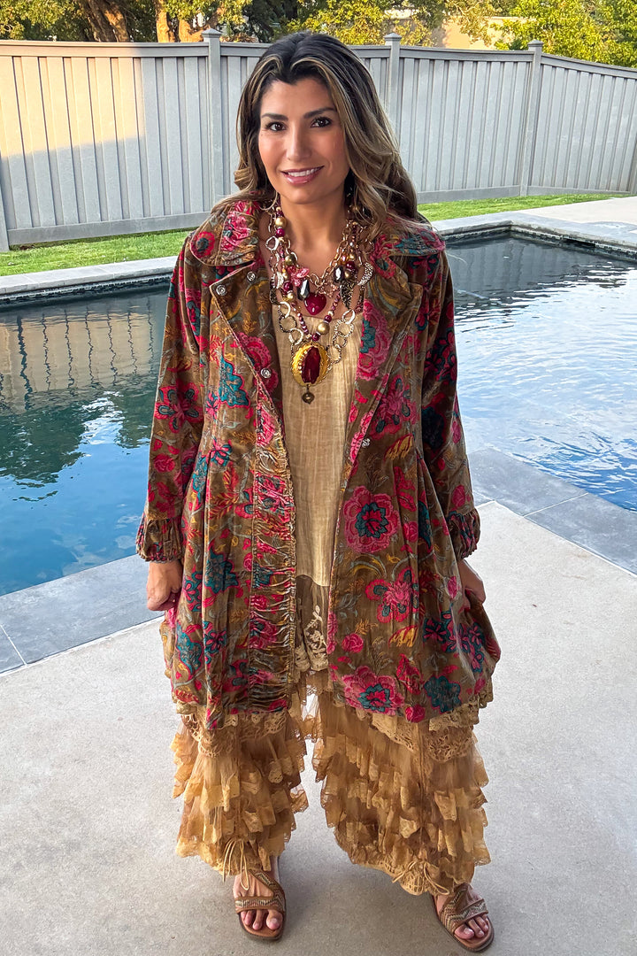 Red Druzy and Golden Medallion Statement Necklace