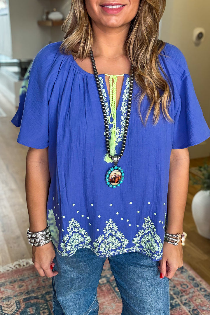 Morning Glow Top - 100% Cotton - Blue - SALE