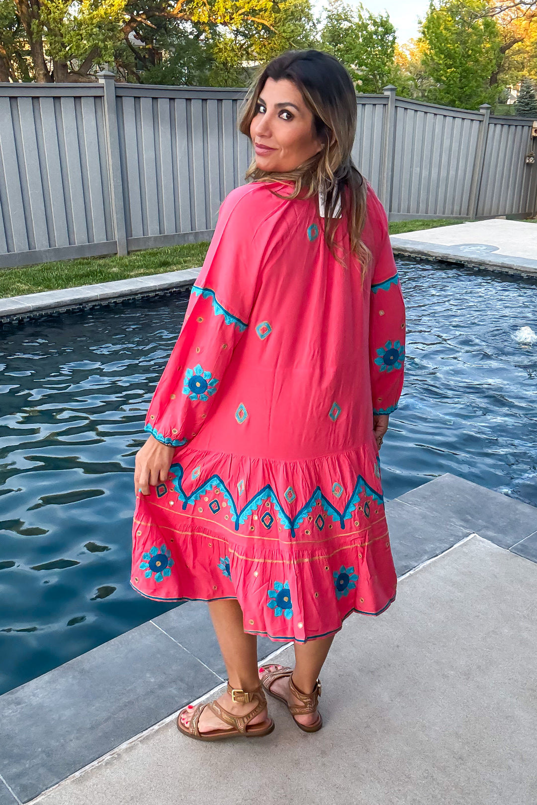 Wondering Around Town Midi Dress - Pink - 100% Cotton