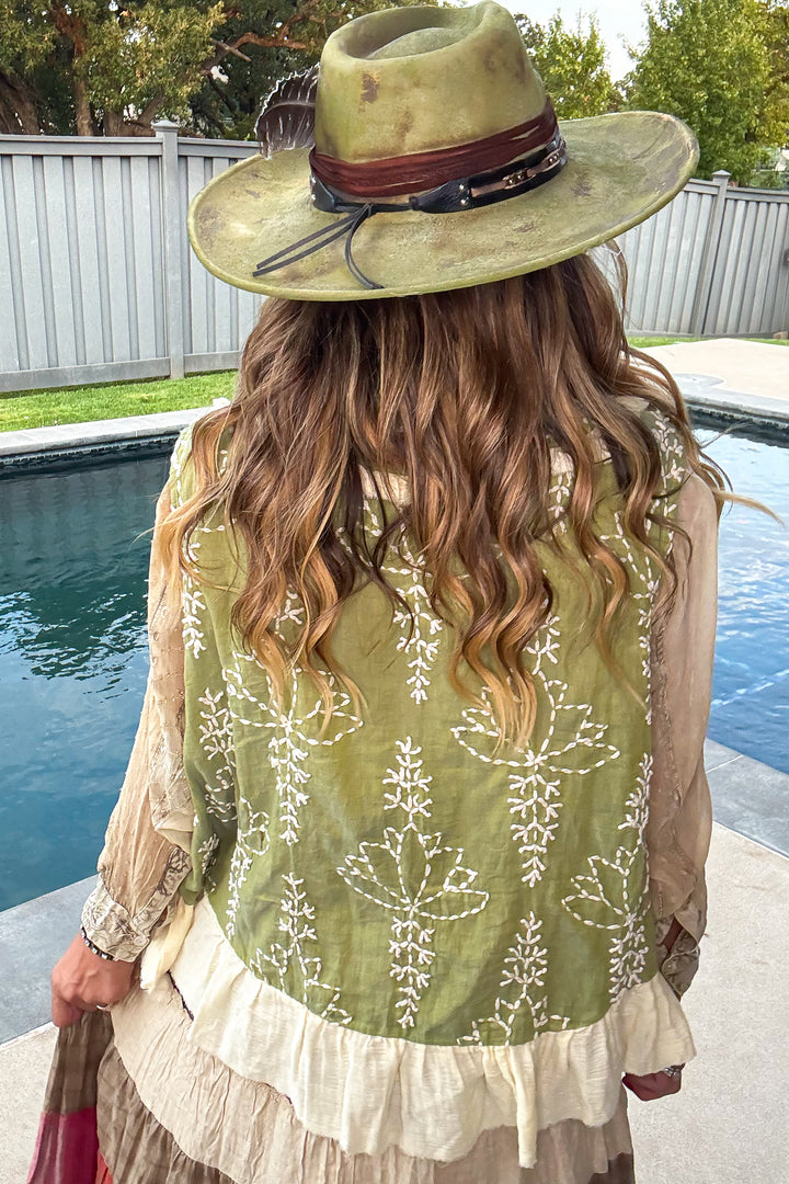 Embroidered Ruffle Vest - 100% Cotton