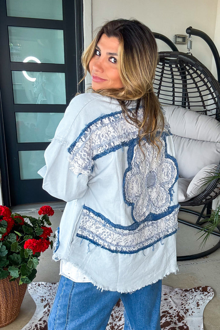 Faded Whispers Button Down Shirt - 100% Cotton - Denim 