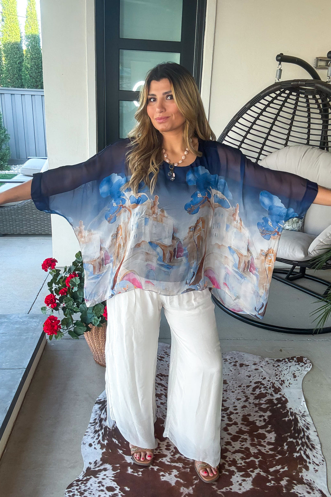 Blue Chateau Daydream Silk Top - Navy - MADE IN ITALY