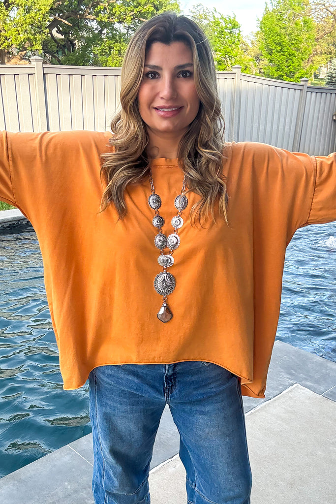 Day Dreamer Cotton Blend Stretchy Top - Made in Italy - Burnt Orange