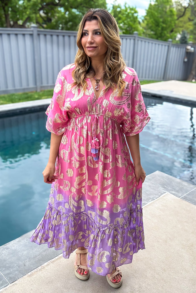Sunset Paisley Dream Maxi Dress - Pink
