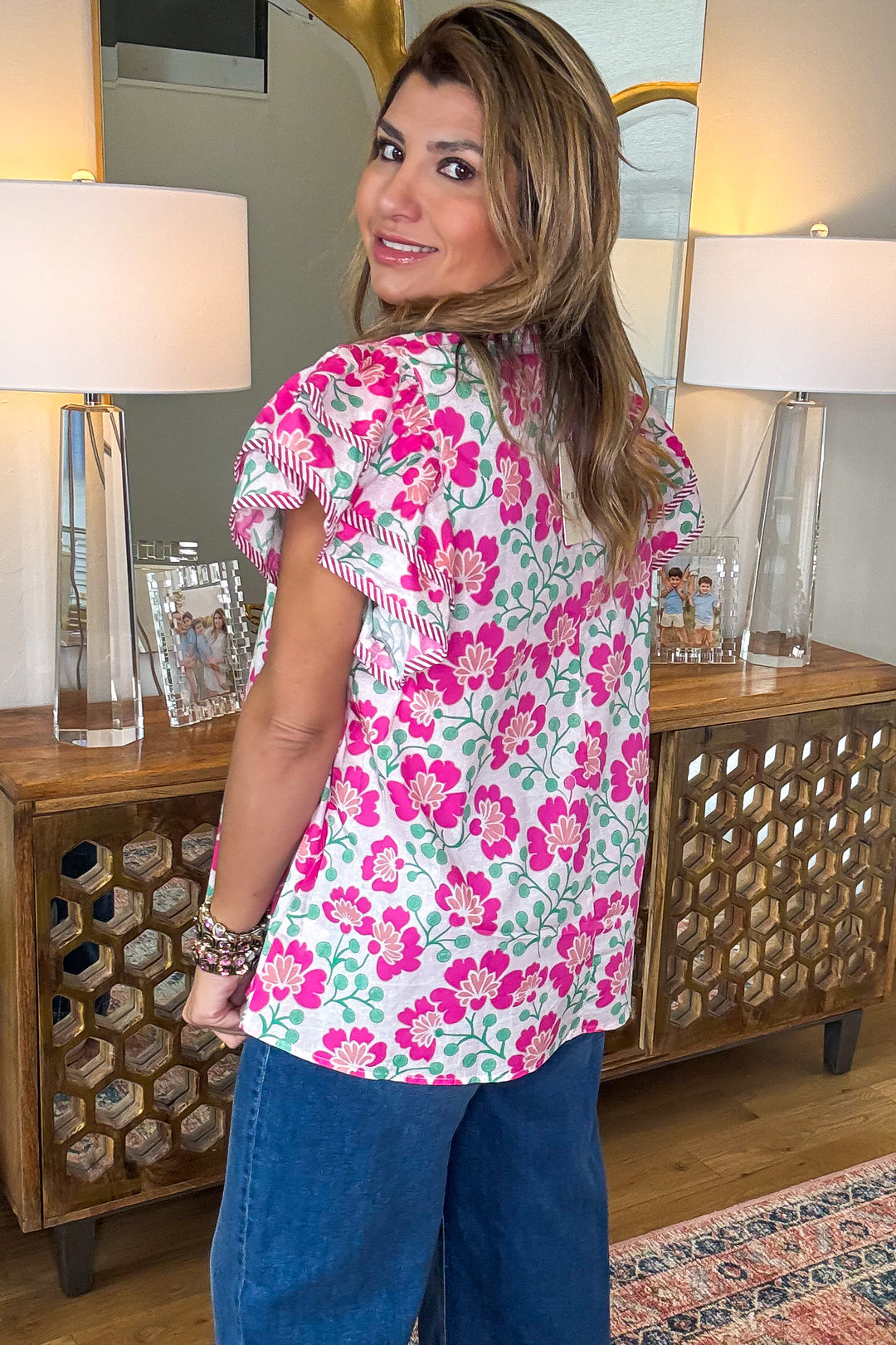 Brilliant Bouquets Top - Pink - 100% Cotton