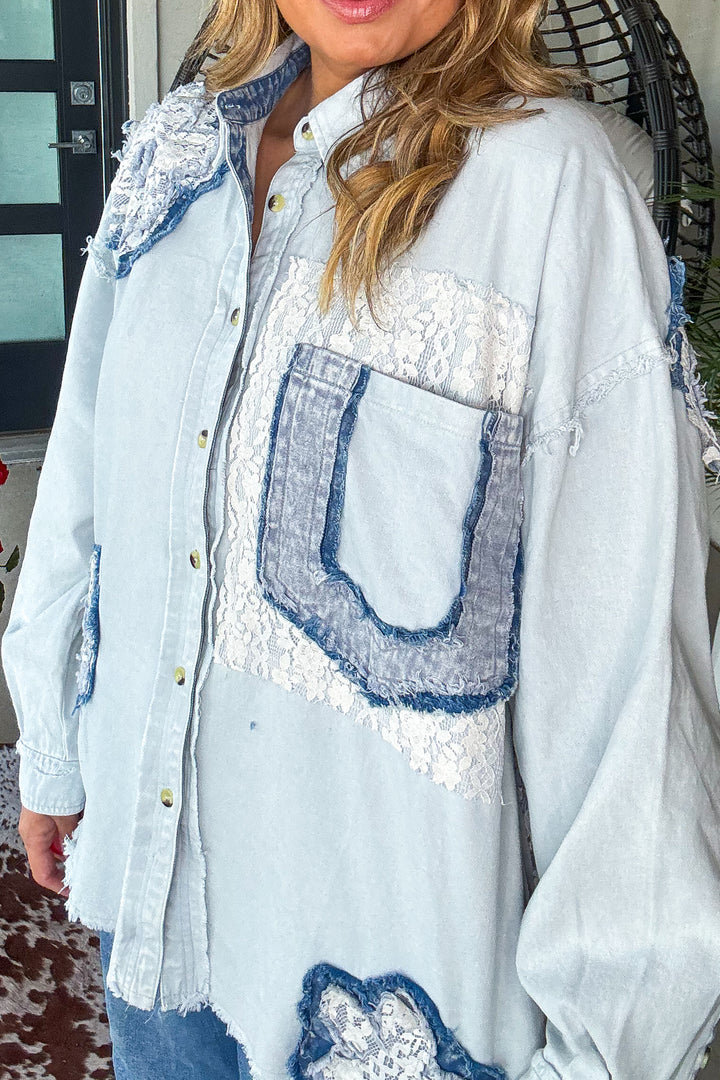 Faded Whispers Button Down Shirt - 100% Cotton - Denim 