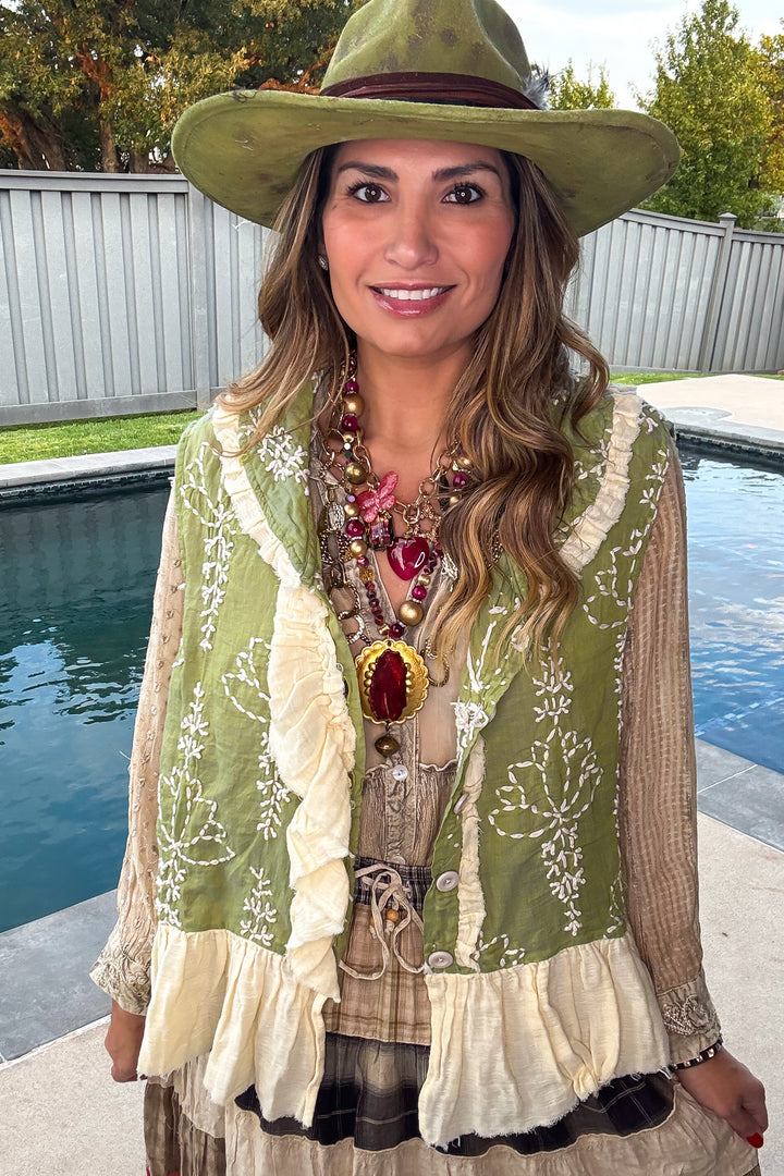 Embroidered Ruffle Vest - 100% Cotton