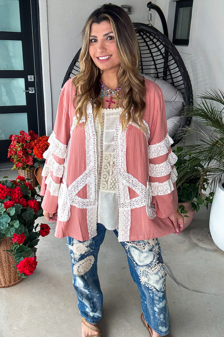 Peaceful Days Cardigan - 100% Cotton - Red Bean