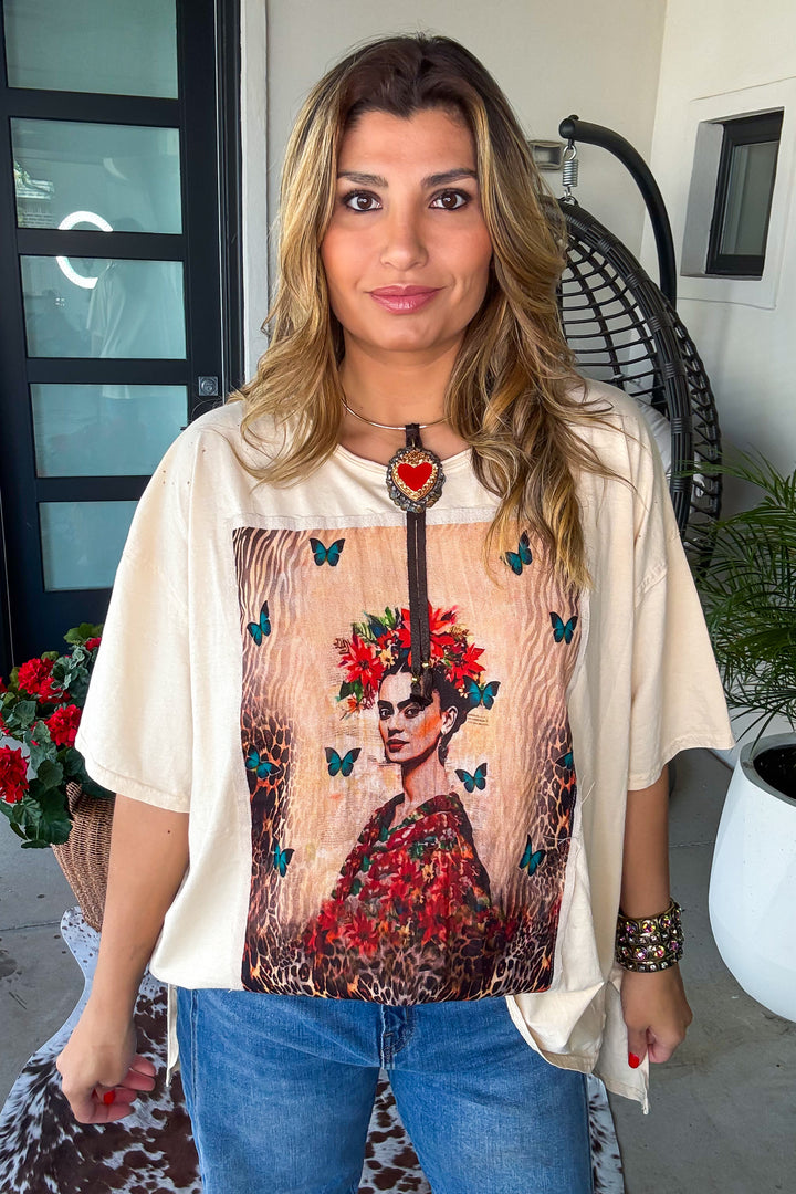 PRE ORDER: Frida Dreamer Distressed Tee - 100% Cotton