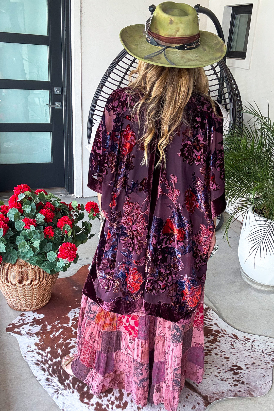 True Burnout Velvet Masterpiece Kimono - Burgundy